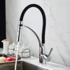 Pull-out Kitchen Faucet With Flexible Silicone Nozzle, Single Handle, Pull-Down Brass Gooseneck And Modern High-Curve Design.