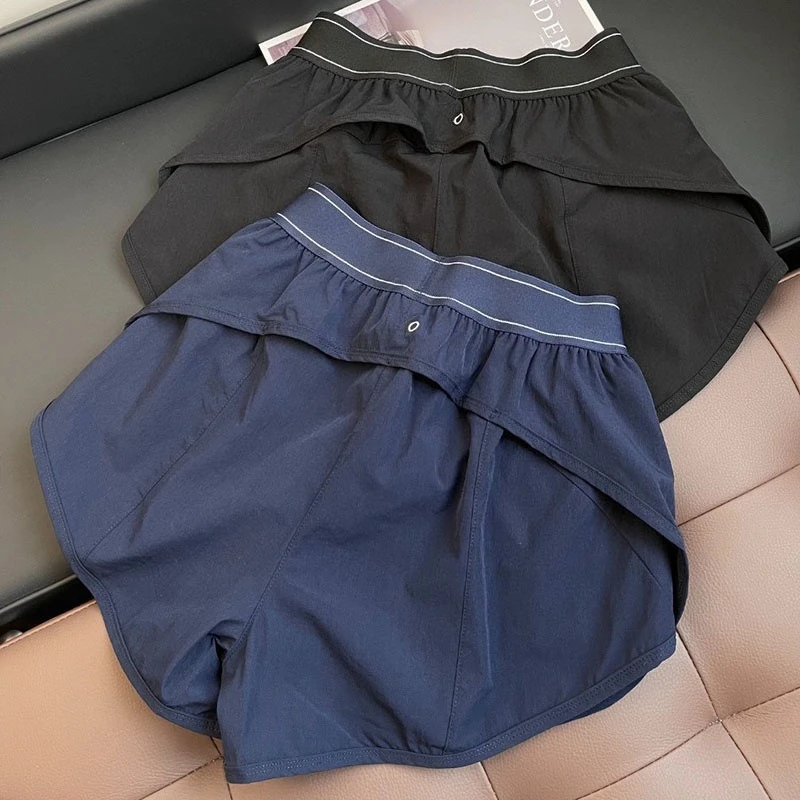 Summer New Casual Shorts Elastic High Waisted Running Women's Sports Shorts Black Loose Quick Drying Breathable Wide Leg Shorts 5