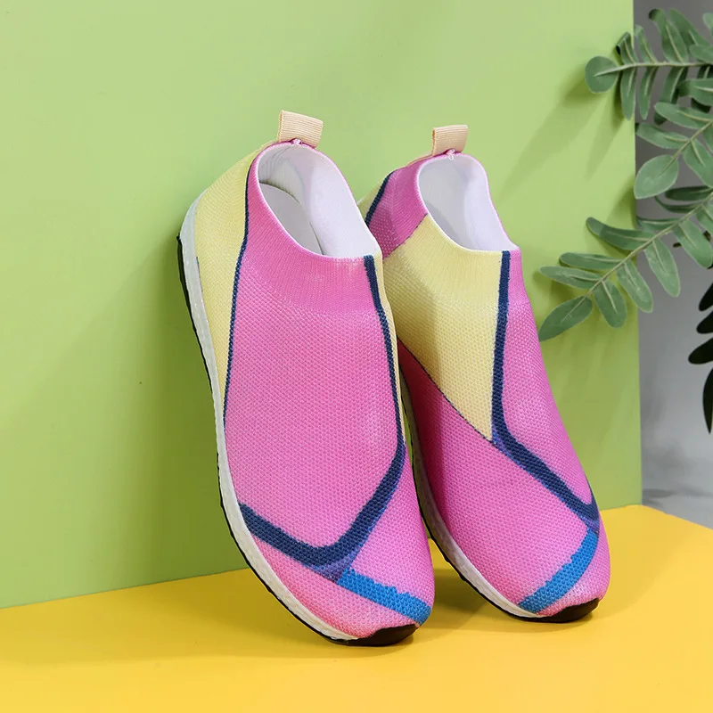 2024 Women's Mesh Sneakers Ladies' Vulcanize Casual Shoes Flat Soft-sole Mixed-colors Breathable Slip-on Plus Size Spring/Autumn