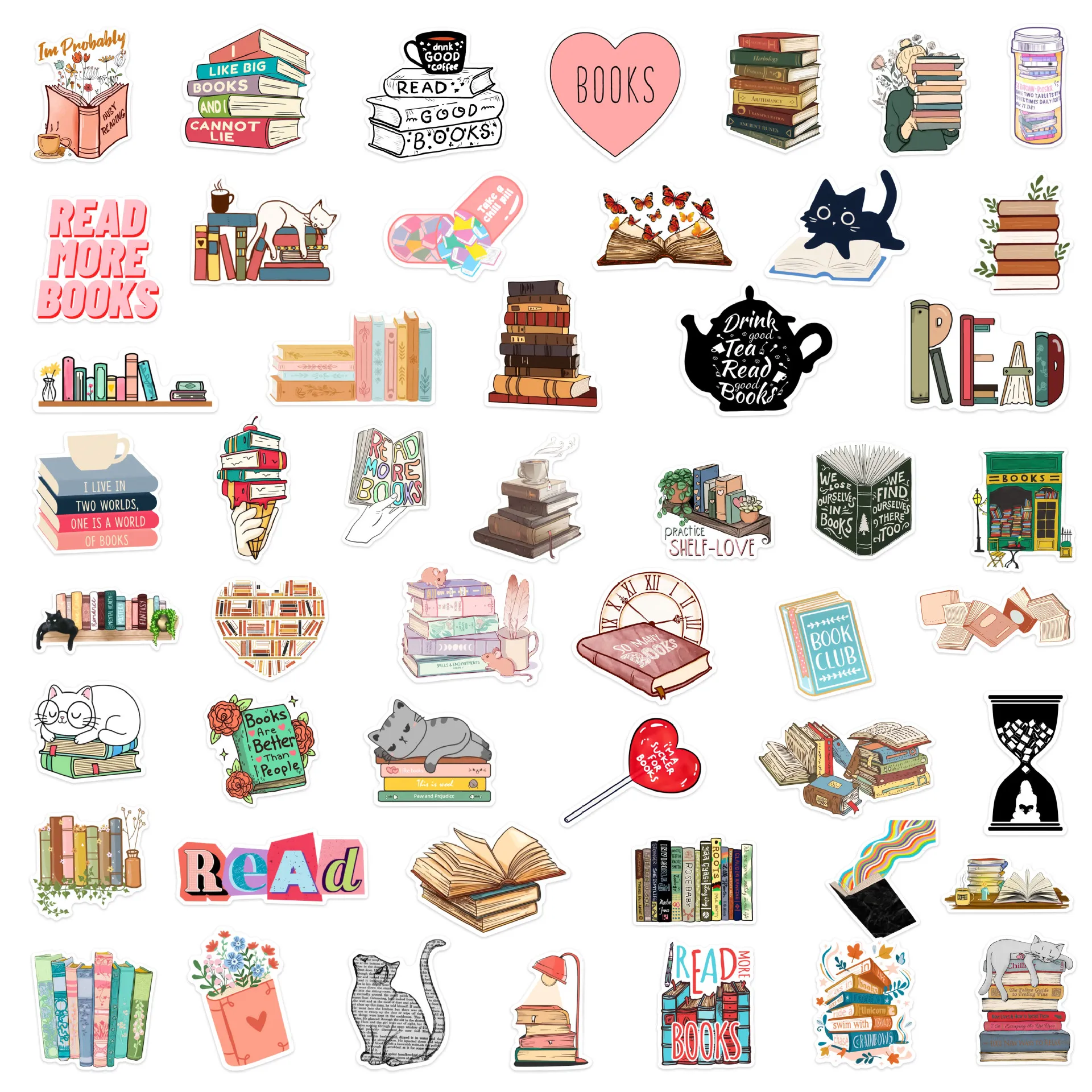 Cute Reading Book Waterproof Graffiti Sticker Decorative Stickers Decorative Labels Stickers Stationery Stickers Self Adhesive Stickers Adhesive Stickers Cartoon Stickers Cartoon Sticker Paper Stickers Aesthetic Decorative Luggage Laptop Cup Phone Scrapbook Kids Stickers 10/30/50Pcs