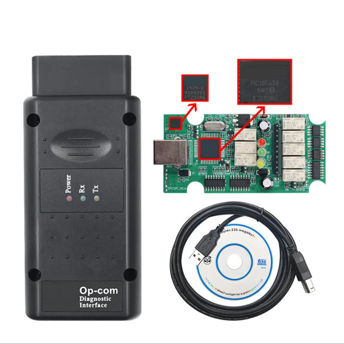 Opcom V1.70 자동차 코드 리더 스캐너 FT232RQ PIC18F458 칩 Opel Obd2 자동차 진단 도구 용 버스 가능