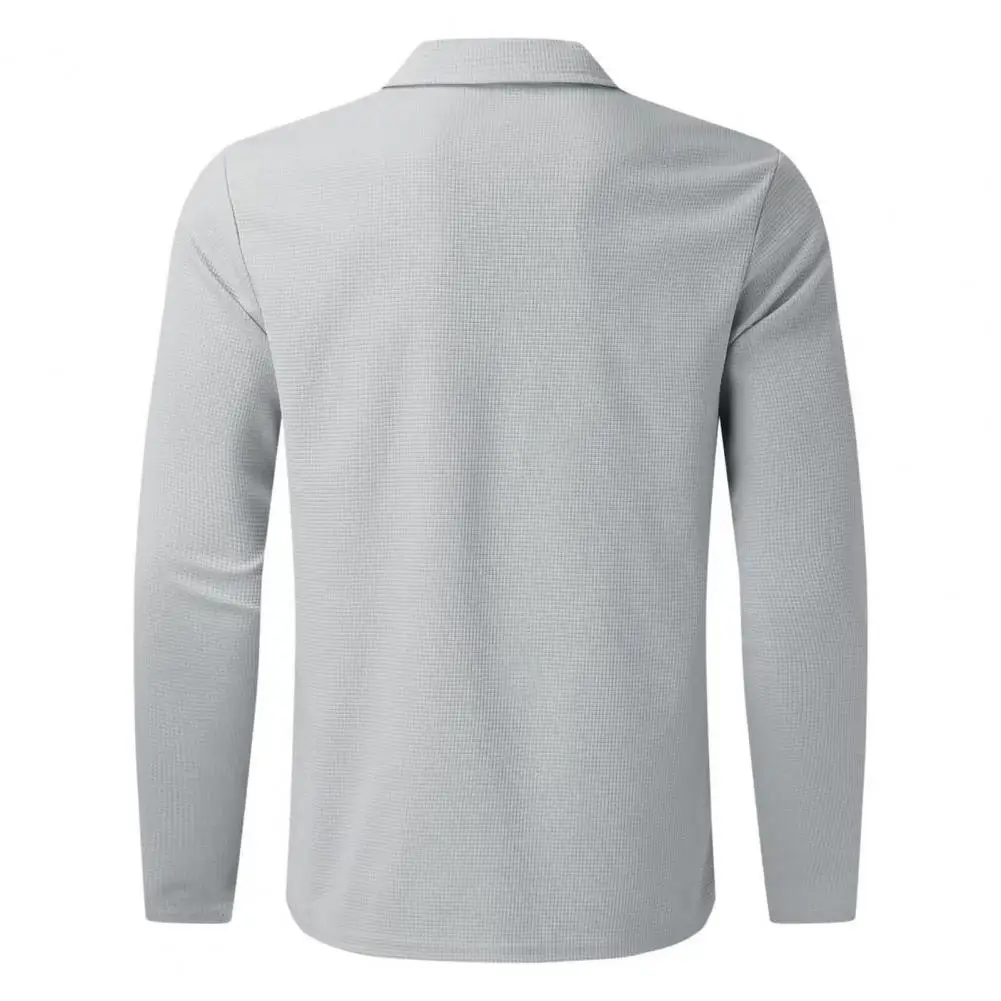 Men Sports Suit Men's Waffle Texture Sportswear Set Casual Tops with Zipper Placket Elastic Waist Drawstring Pants Zipper Half