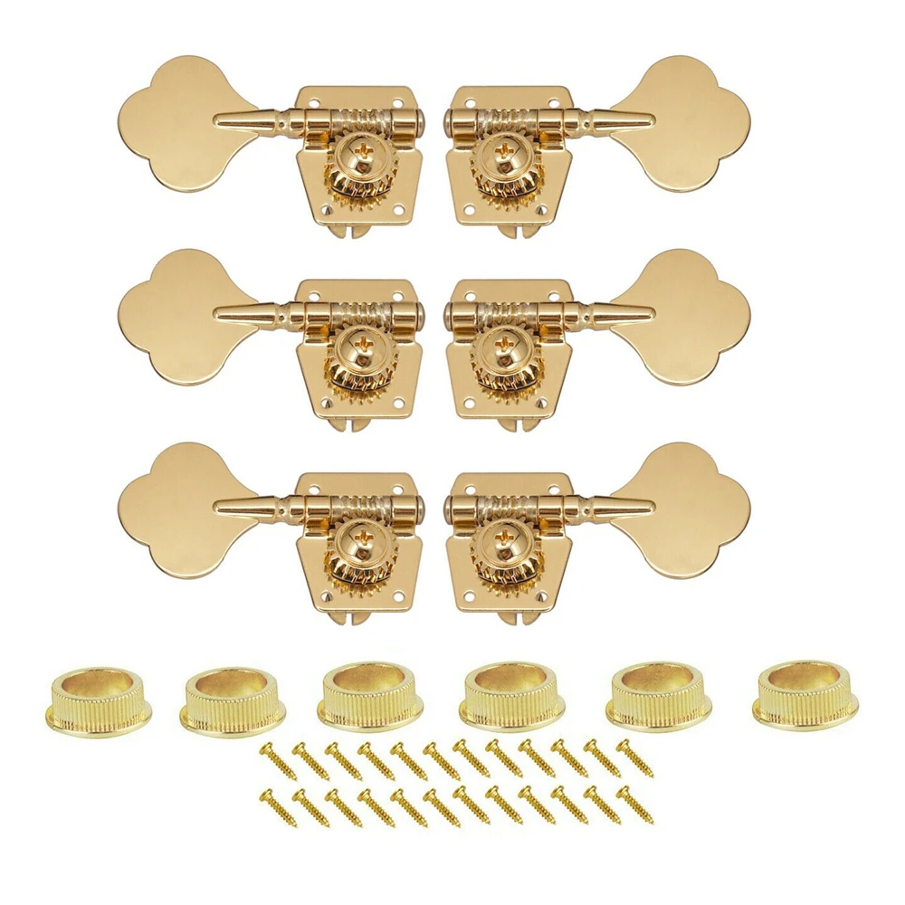 FLEOR Set 4 Meccaniche Per Basso Mancino, Ingranaggi Aperti, Colore Nero, Teste Macchina