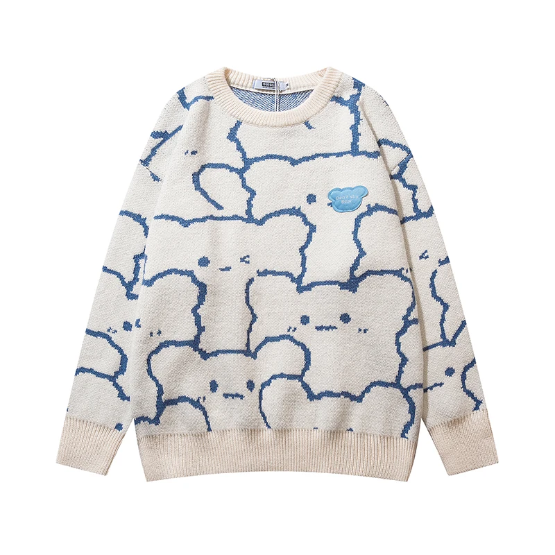

2022 couple wear cute bear pullover sweater men and women tide brand Japanese knitted sweater lazy wind jacket blue pink