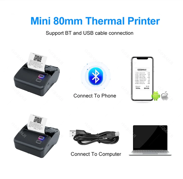 Stampante Termica Portatile Senza Fili Da 80mm: Perfetta Per Ricevute, Biglietti E Fatture — Collega Fino A 8 Dispositivi In Bluetooth!