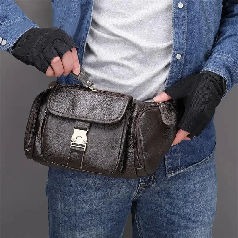 

Men's Genuine Leather Waist Bag Luxury Brand Large Capacity Pack Chest Dual Use Mens Sling s Crossbody