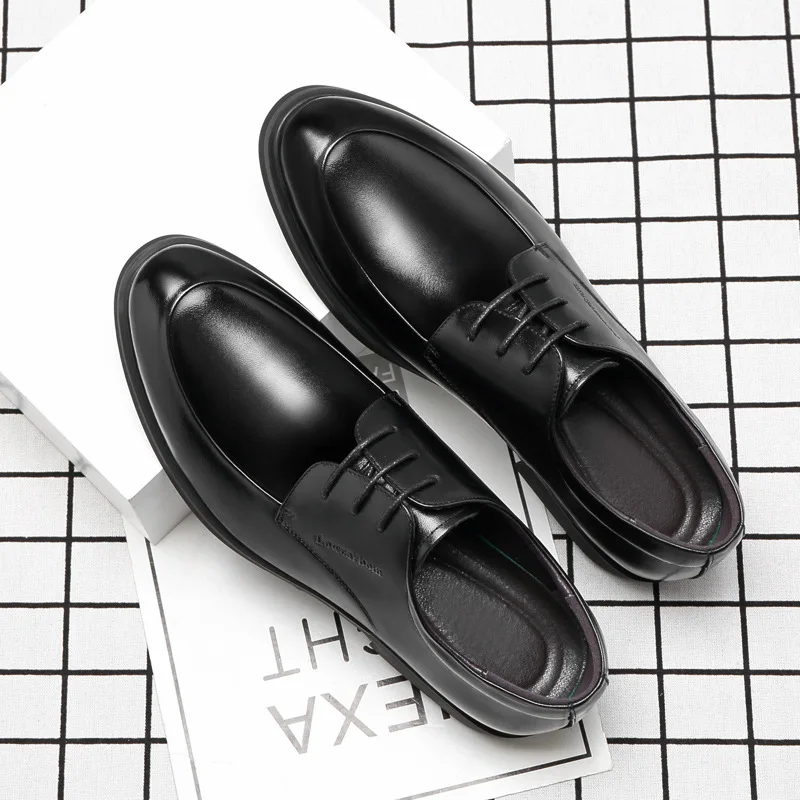 Men Black Height Shoes Heightening Shoes Leather Elevator Height Increase Increase Insole 6/8CM