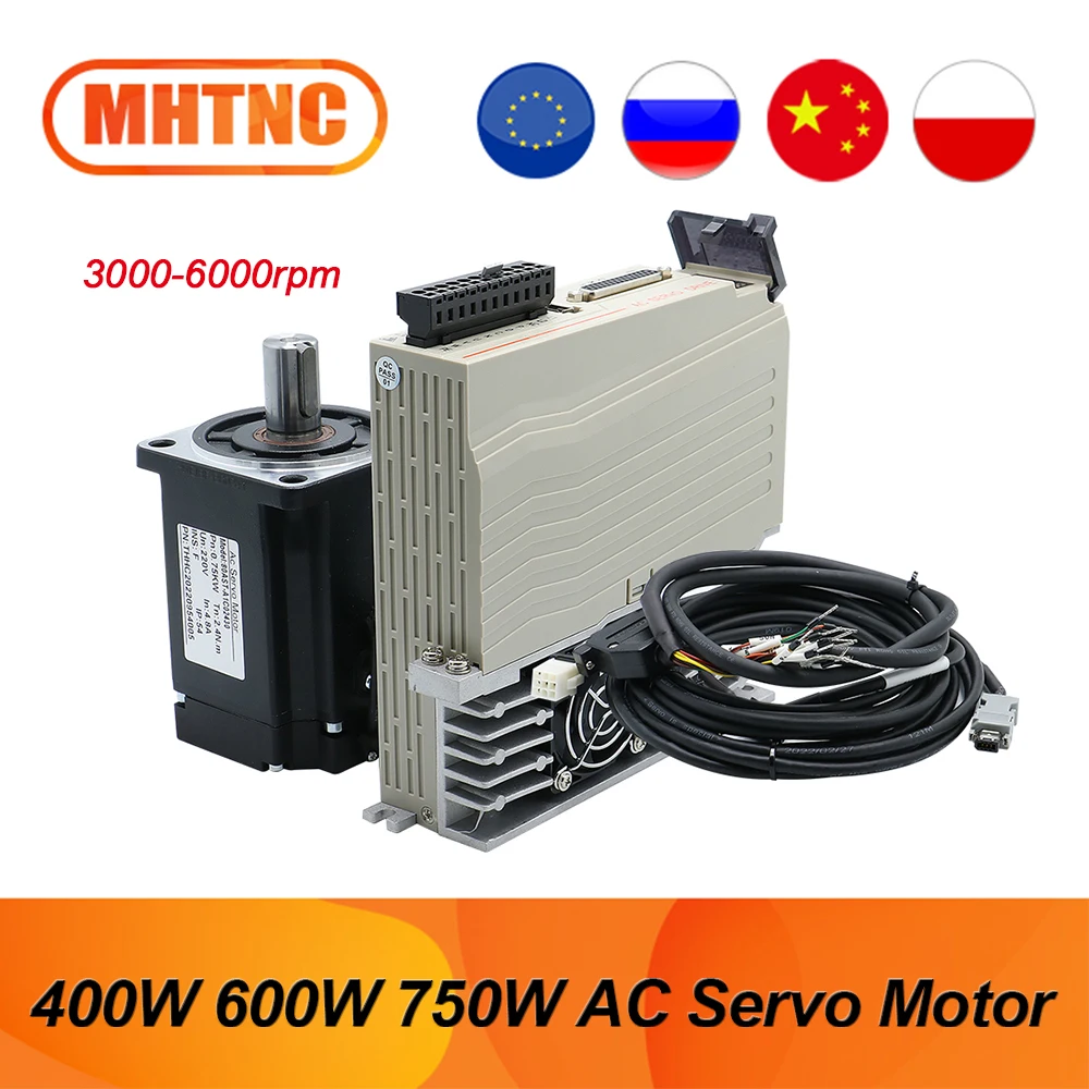 AC Servo Motor 400W 600W 750W 1.3N 1.9N 2.4N 3000-6000rpm with 17bit Absolute Encoder + Driver for CNC Router