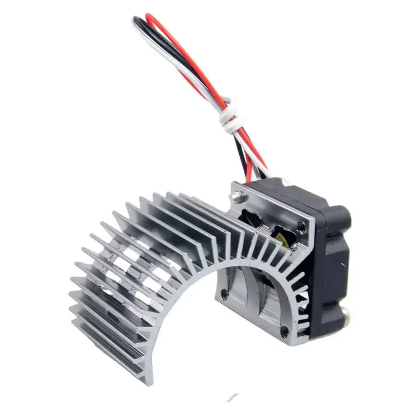 Moteur électrique RC 540/380 vu de côté, avec dissipateur thermique et axe de rotation.