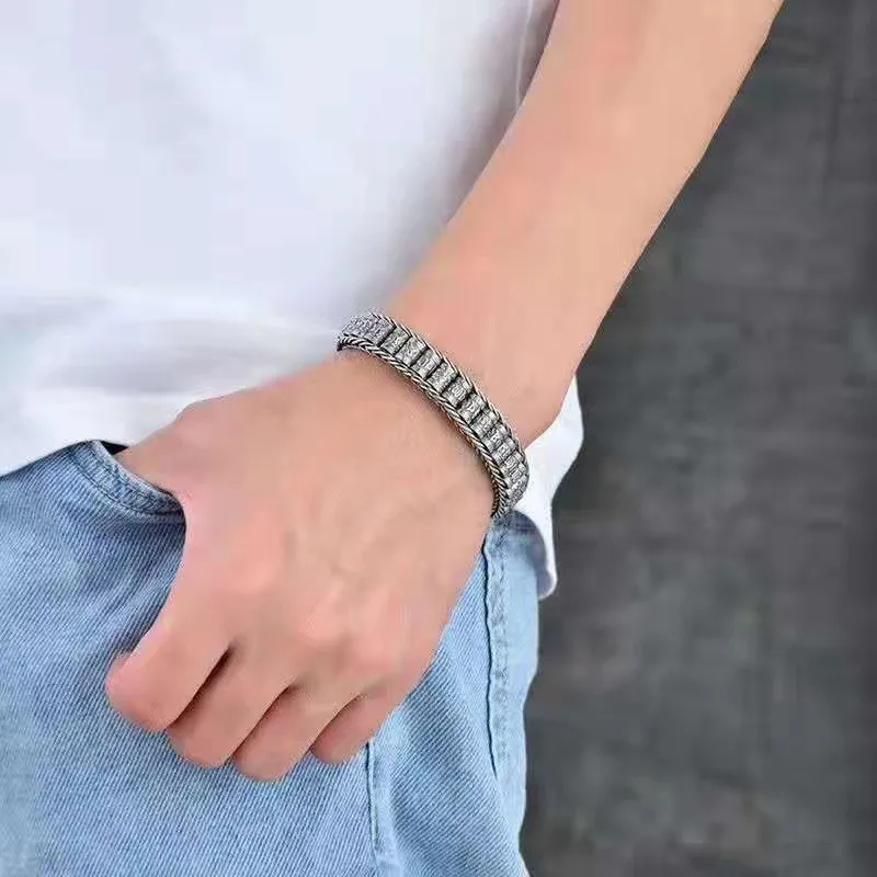 925 Sterling Silver Bracelet Vintage Men Bracelet for Man Women Fashion Simple Engagement Wedding Jewelry Gifts High Quality - 4