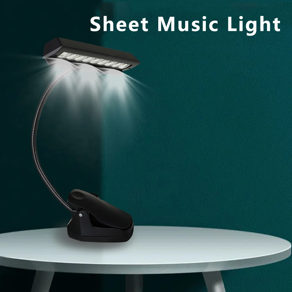 LED 독서등 조절식 충전식 시트 음악 조명, USB 클립 램프, 음악가 선물용 악기 액세서리