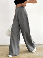 Plus size women's loose fit pants with zipper waist and pleated design featuring fashionable woven fabric