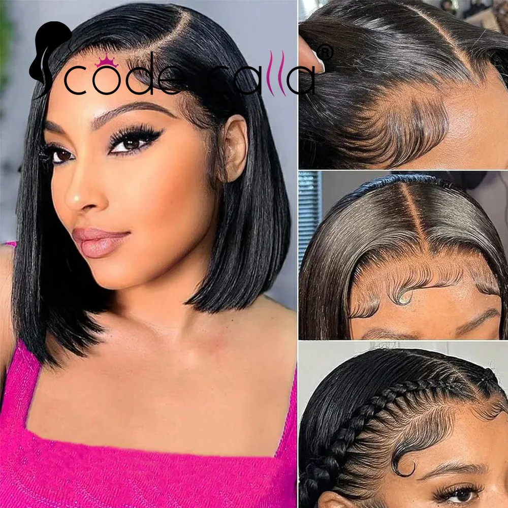 T Part Lace Front Human Hair Wigs Side Part Bob Wigs Lace Frontal Transparent Pre Plucked Brazilian Human Hair for Black Women