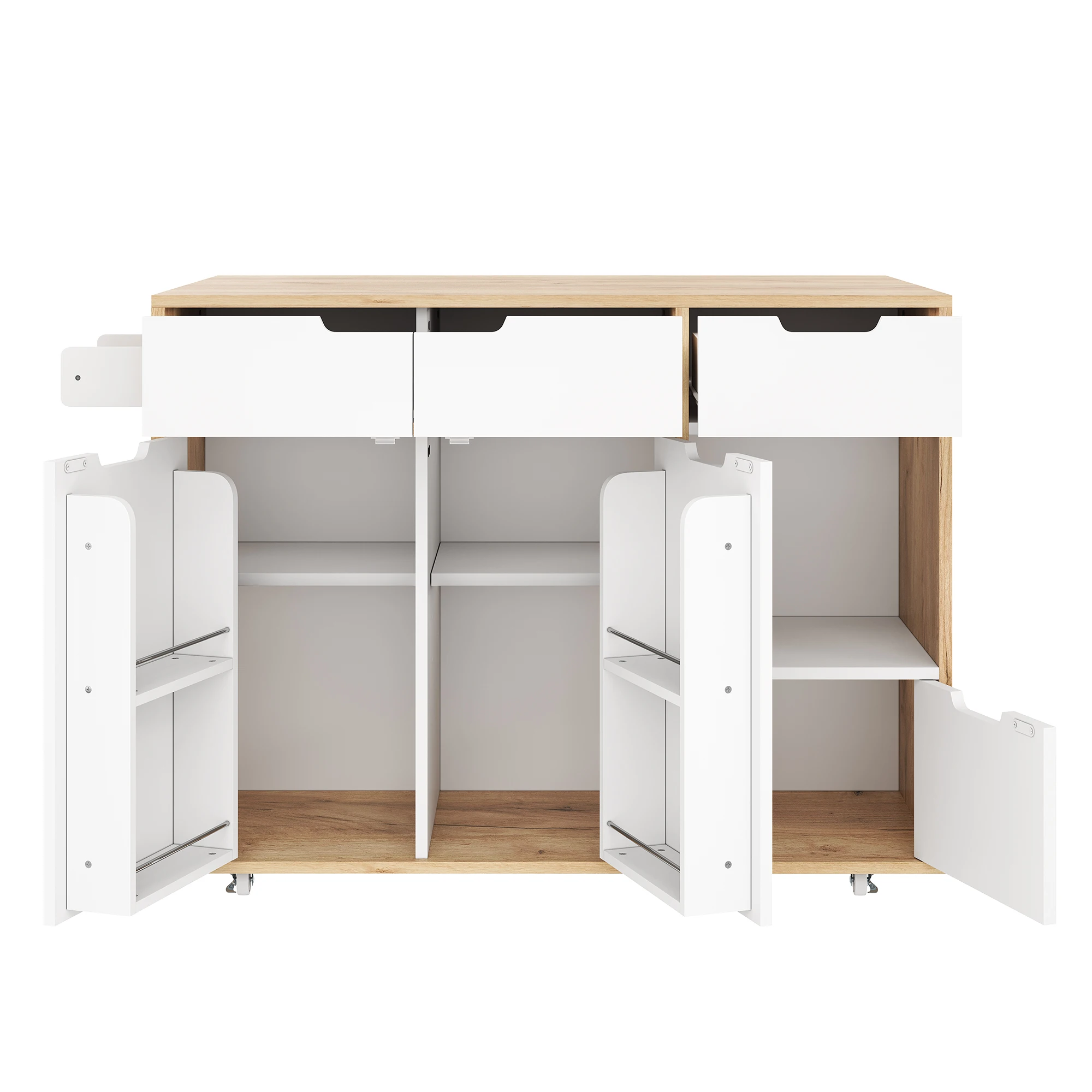 LVHOM Küchenwagen Aufbewahrungsschrank mit 360°-Drehfunktion ° Drehbare Rollen, Kücheninsel mit Schubladen & klappbarer Platte für Küche & Wohnzimmer – Detail 16