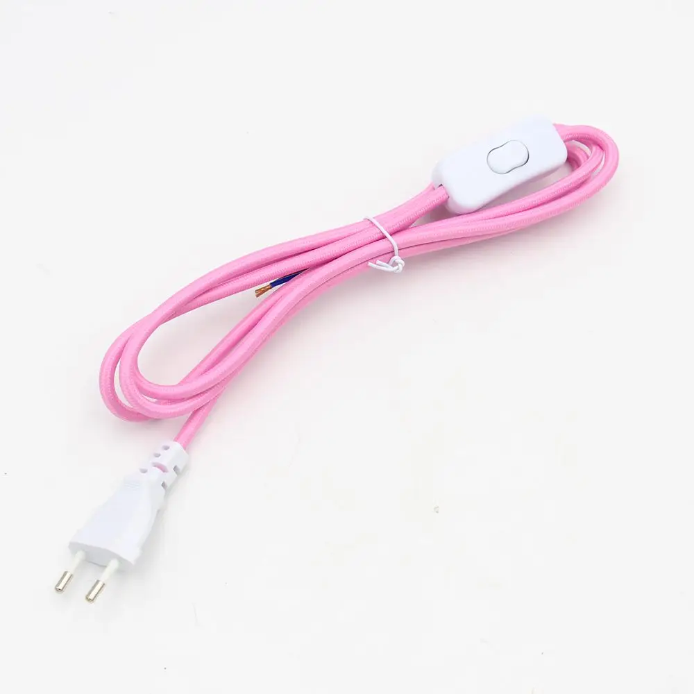 European Plug Fabric Braided Power Cord with Inline Switch