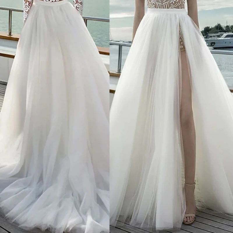 

White Sheer Skirt Split Long Dress Highlight Your Unique and Taste 10CF