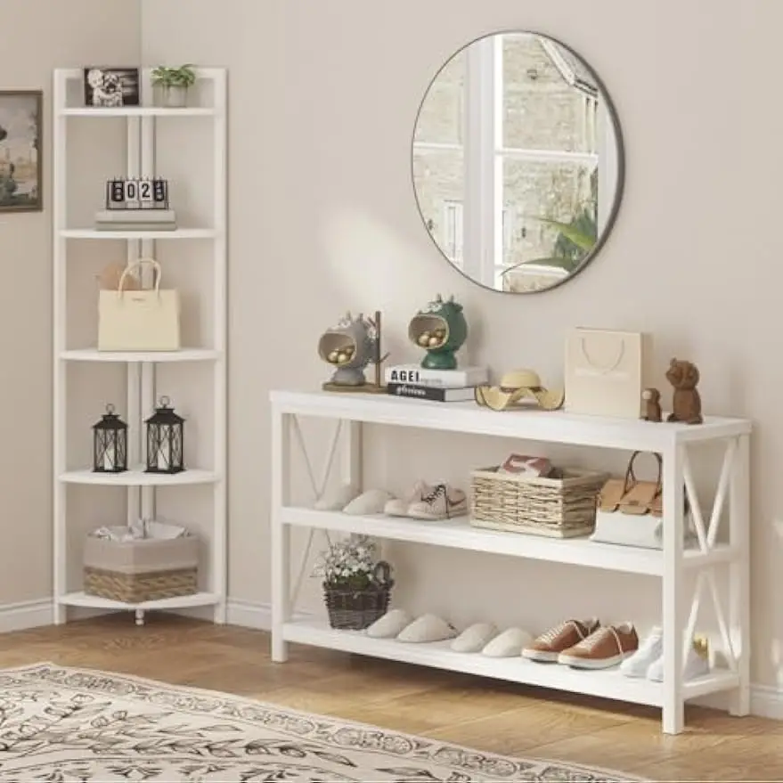 FATORRI Console Table and Corner Shelf Stand (White Oak)