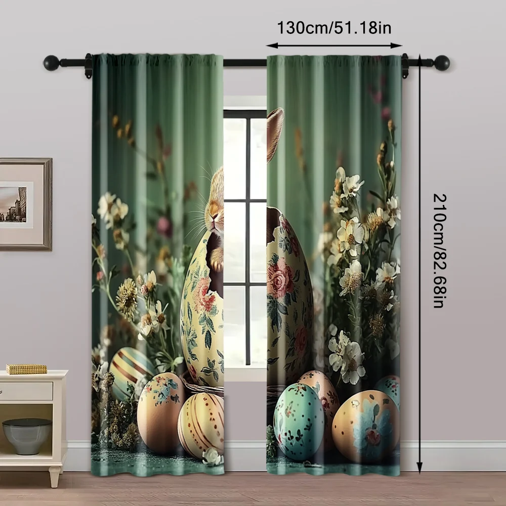 2pcs, Curtain Fabric 2D print Charming retro Easter bunny Polyester Easy Install (without rod) Versatile All Ldeal for Bedroom, 5