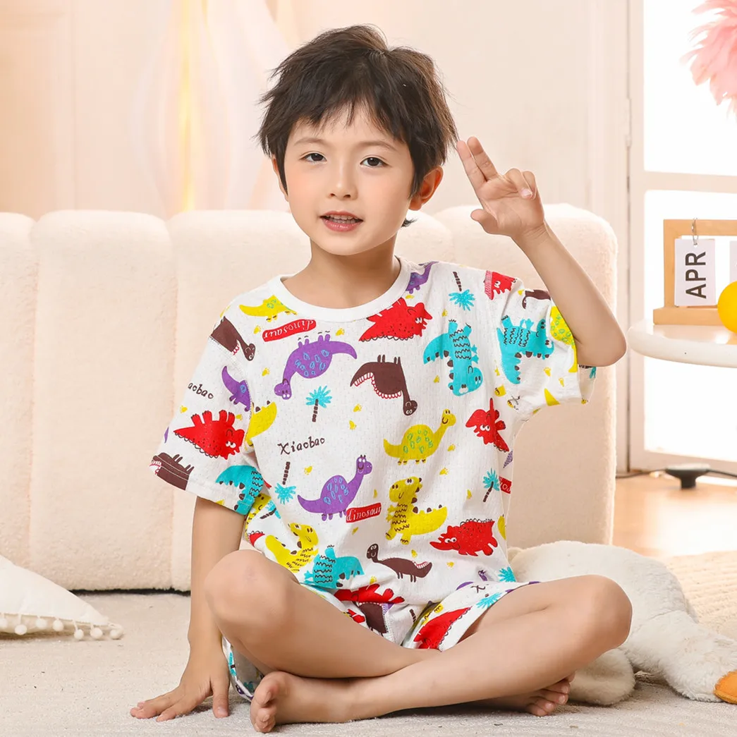Boys Girls Pajamas Summer Short Sleeve Children's Clothing Sleepwear Cotton Pyjamas Sets For Kids 4 6 8 10 12 14 Years