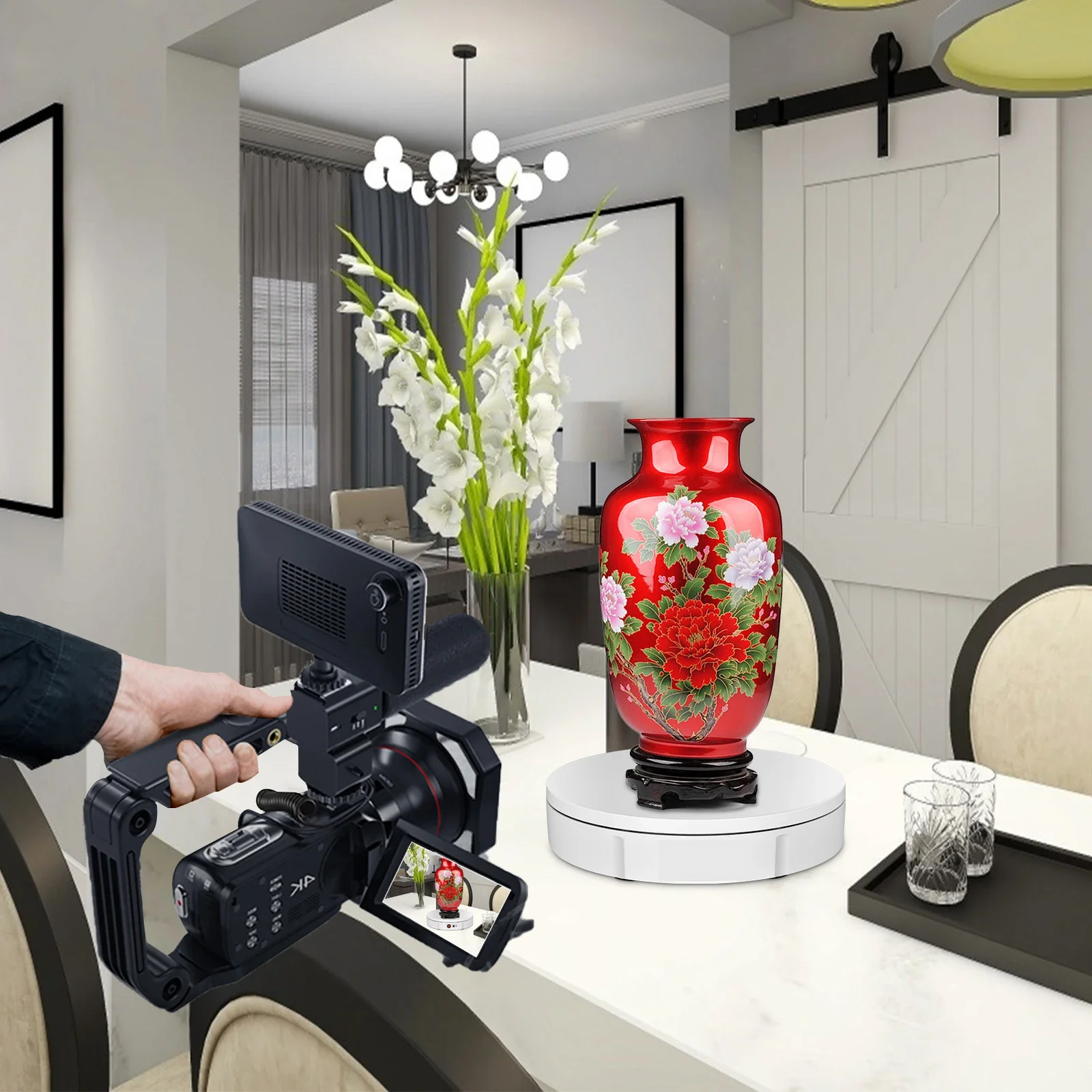Rotating Display Stand Heavy-Duty 50kg Electric With Remote 360&deg; Adjustable Speed & Angle for Live /Photography Turntable