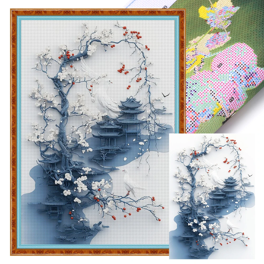 Full Embroidery Eco-cotton Thread 11CT Printed Porcelain Cross Stitch Kit Art