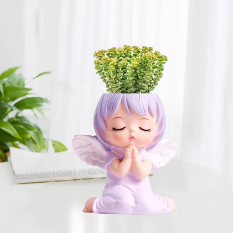 Girls Angel Head-Silicone Flower Pot Mold Concrete Candlestick Silicone Holder Mold Succulent Planter Cement Clay
