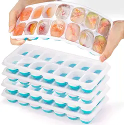 Silicone Ice Cube Tray with Cover - Easy Release Square Mold - 1 tray (14 cube) (Blue)