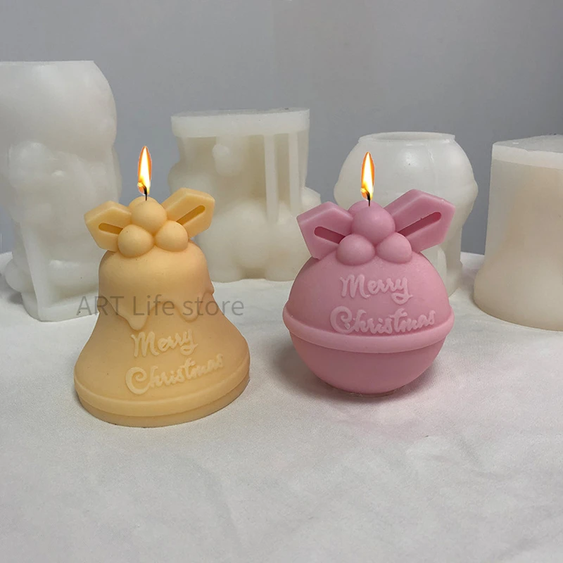 3D Christmas Bell and Ball Candle Mold DIY Crafts Gypsum Epoxy Crystal Cast Silicone Mold Christmas Party Gift Home Decor