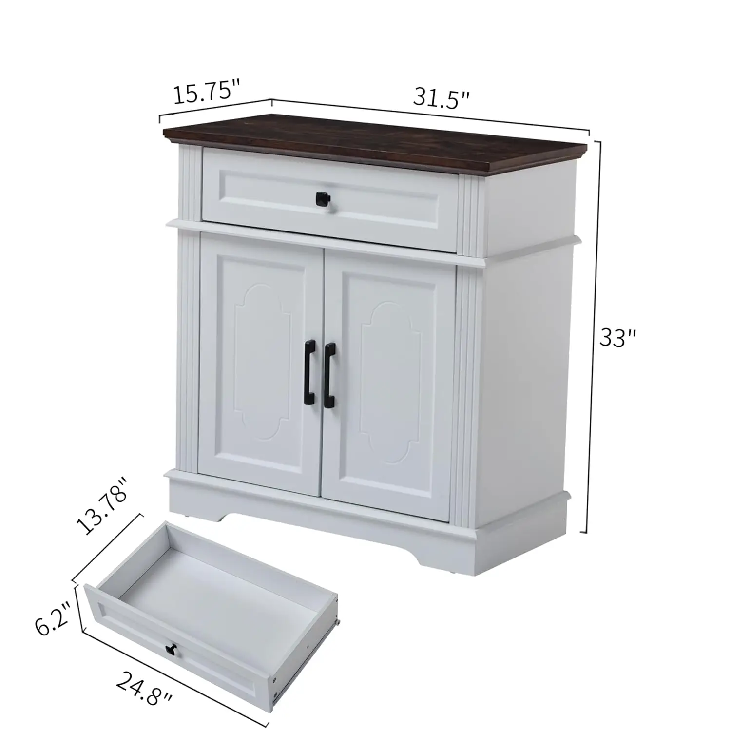 White Farmhouse Storage Cabinet with 2 Doors and 1 Drawer, Adjustable Shelf, Freestanding Kitchen Pantry Cabinet,, Customized 3