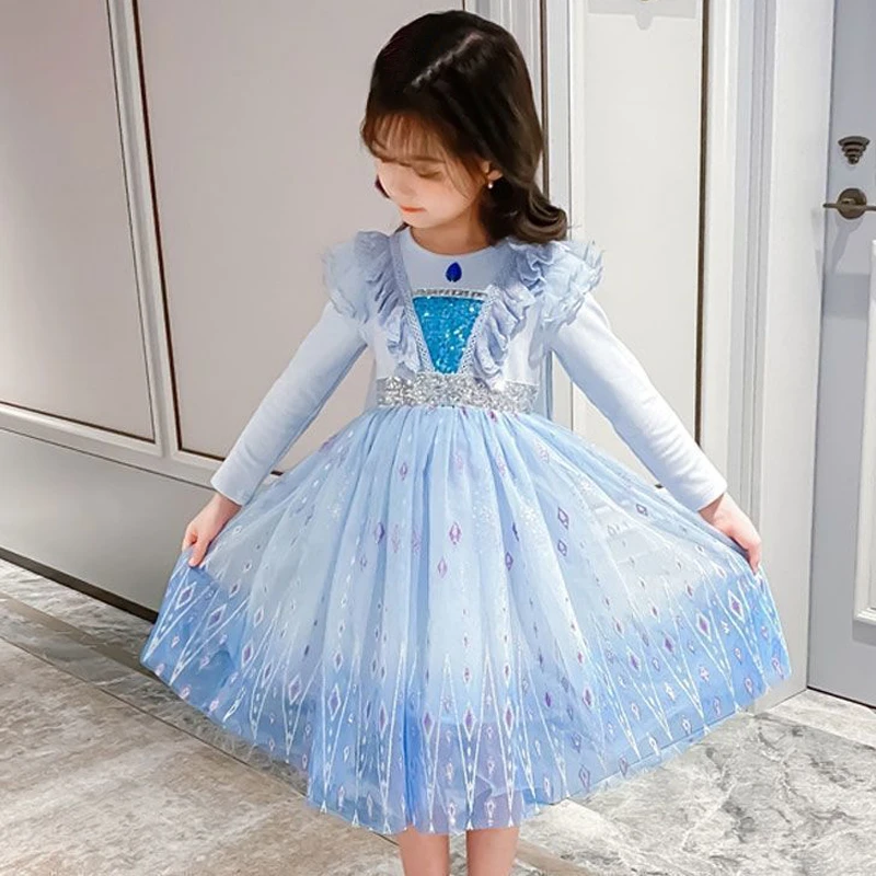 Vestido de princesa Elsa para niñas, vestido de primavera y otoño de manga  larga, estilo occidental, Elsa, Frozen, capa para niños de 3 a 9 años| | -  AliExpress