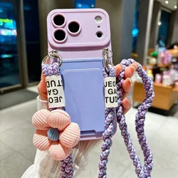 Newest Wallet Card Phone Case with Floral Crossbody Lanyard - Galaxy S22 Plus (Light purple)