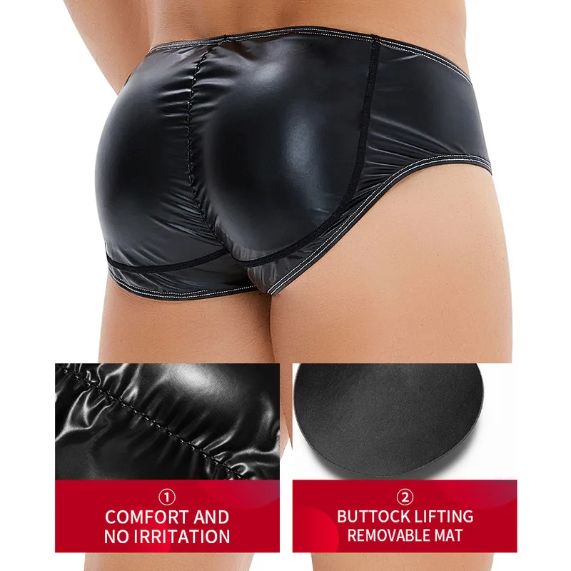 Men's Hip Lifting Pants with Front Raised Back Design Sexy Pu Leather Briefs Body Shaper Lingerie Underwear