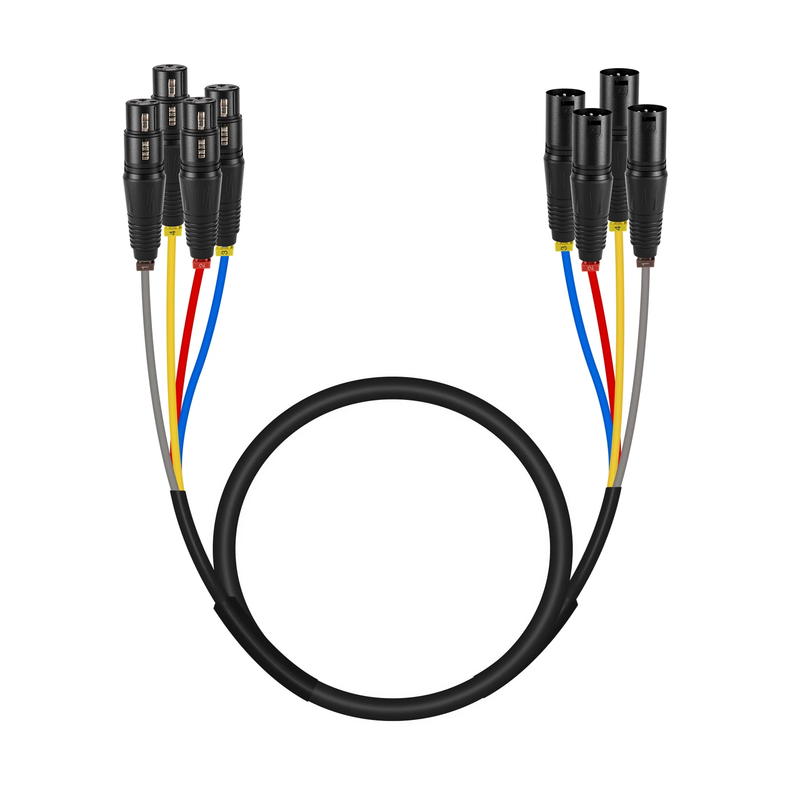 Phenyx Pro 4 Channel XLR Cables, w/ 100 24AWG OFC Copper & Color Codes