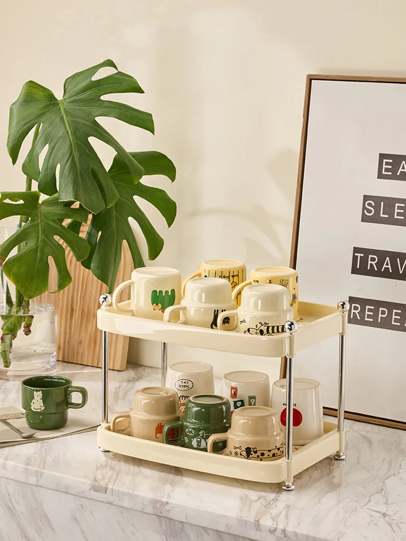 1PC Double Layer Drain Tray Cup Holder Removable Coffee Cup Stand Water Mugs Storage Rack Glass Cup Drain Storage Rack