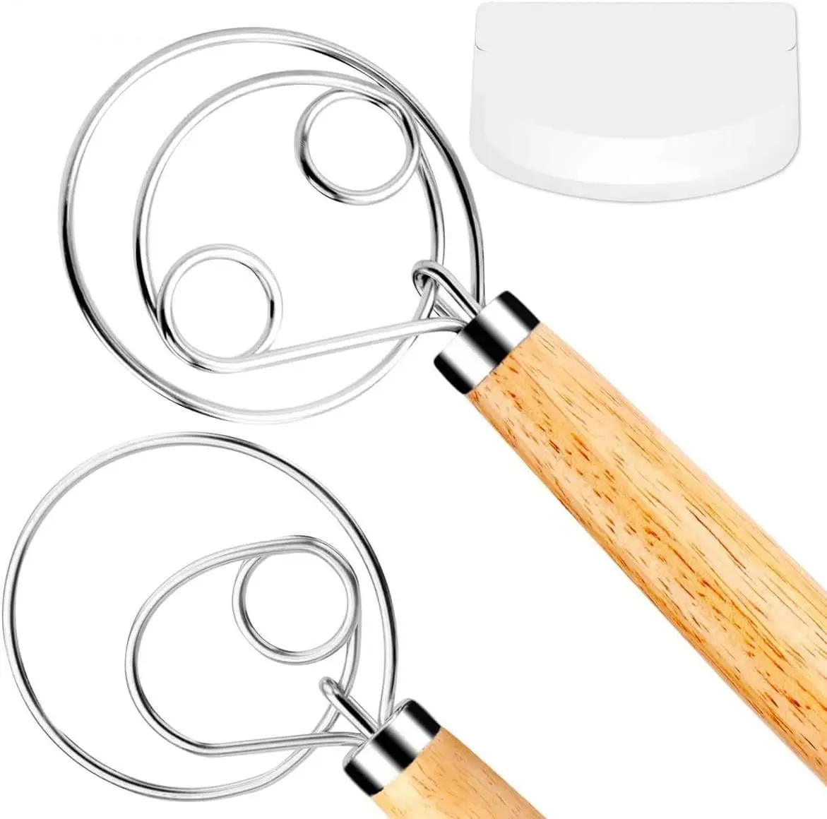 

Danish Dough Whisk Bread Mixer,Stainless Steel Dutch Whisk With a Dough Scraper for Bread, Pastry or Pizza Dough