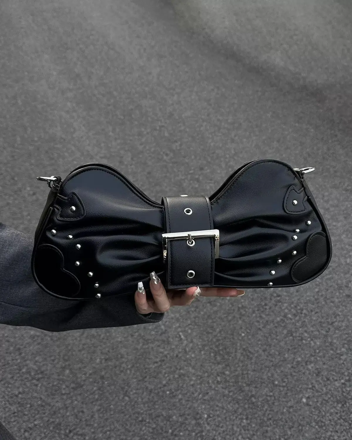 JIAERDI Fairycore Black Handbag Wallet Women Vintage Leather Soft Chic Y2k Shoulder Bags Ladies Casual Crossbody Bags Aesthetic