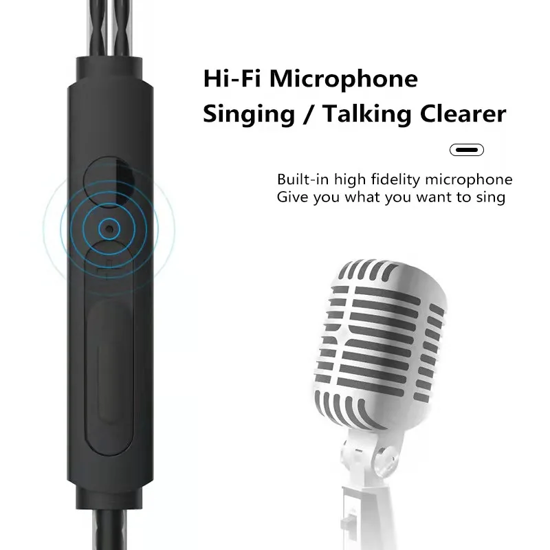 Метални HiFi звук Кабелни слушалки с микрофон за iPhone 13 Huawei Xiaomi Samsung шумопотискащи стерео бас слушалки с високо качество