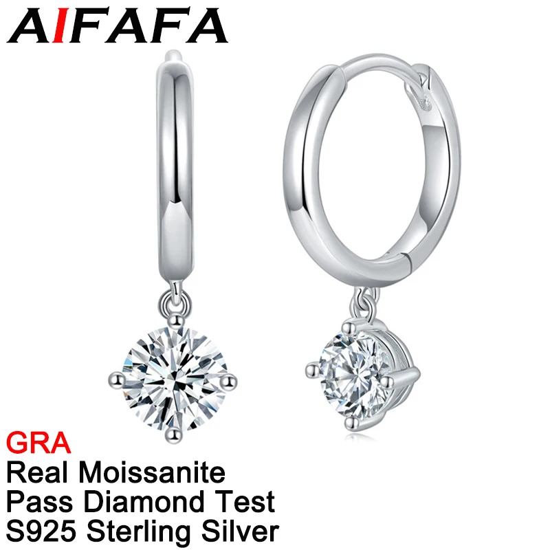 

AIFAFA 1 Carat Real Moissanite Gold Color Drop Earrings For Women Shine Lab Diamond Gemstone Ear Stud S925 Pure Silver Jewelry