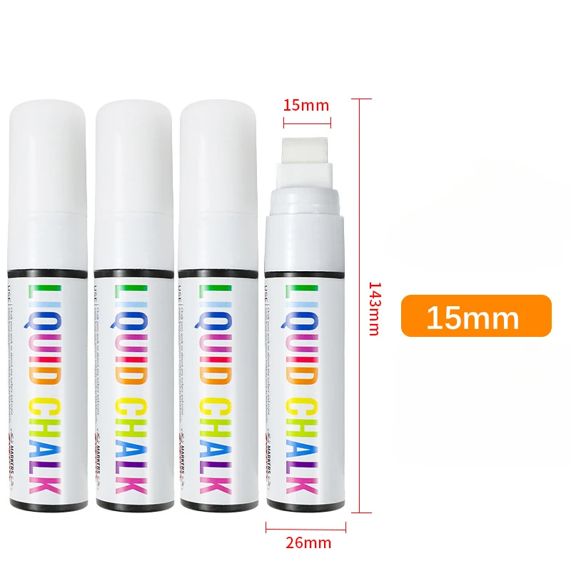 흰색 액체 분필 세트 화이트보드 마커 펜, 광고 LED 라이트 보드, 수성 지우개 마커, 0.7mm, 6mm, 15mm 펜촉, 4 개