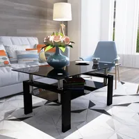 Rectangle Black Glass Coffee Table Clear Coffee Table Modern Side Center Tables for Living Room Living Room Furniture 1