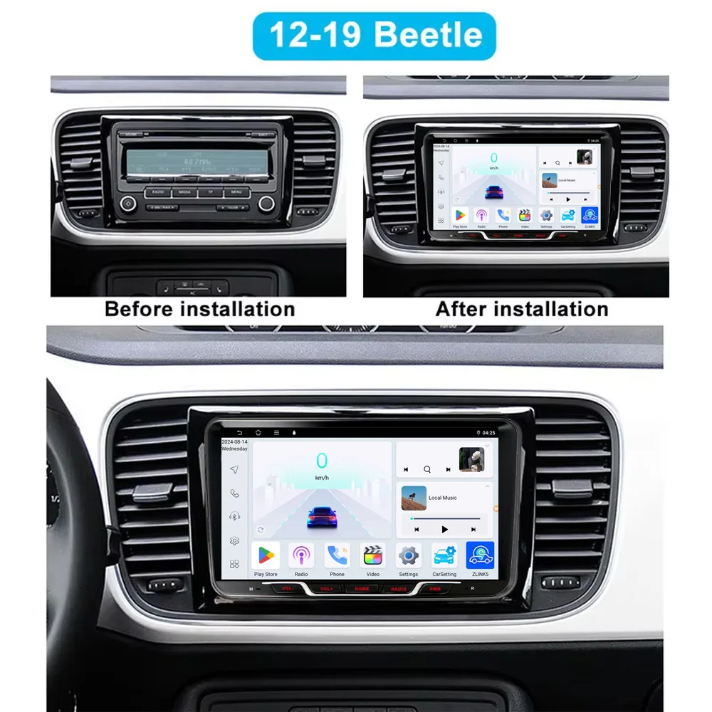 Roinvou 4+64G Android Autoradio Pour VW Beetle 2012-2018 Sans Fil CarPlay Android Auto MirrorLink, 9 Pouces Écran Tactile Radio Avec Bluetooth WiFi GPS 32EQ FM/RDS SWC Camera De Recul