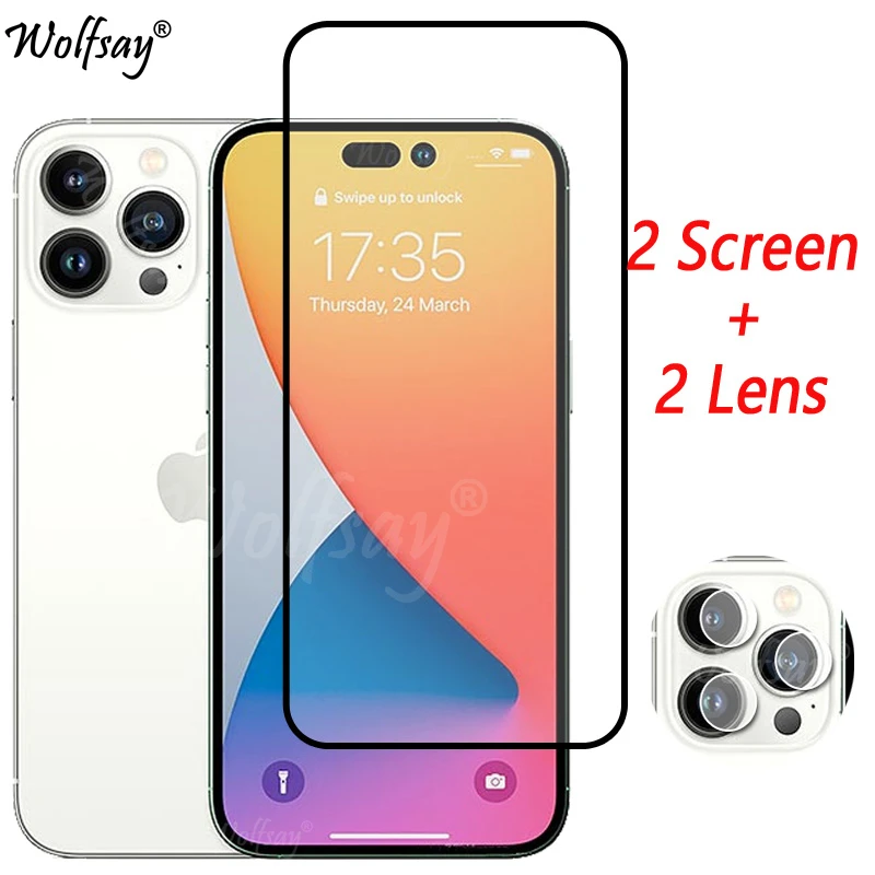 

Закаленное стекло с полным покрытием для iPhone 14 Pro Max, Защита экрана для iPhone 14 Pro Max, стекло для камеры для iPhone 14 Pro Max, стекло