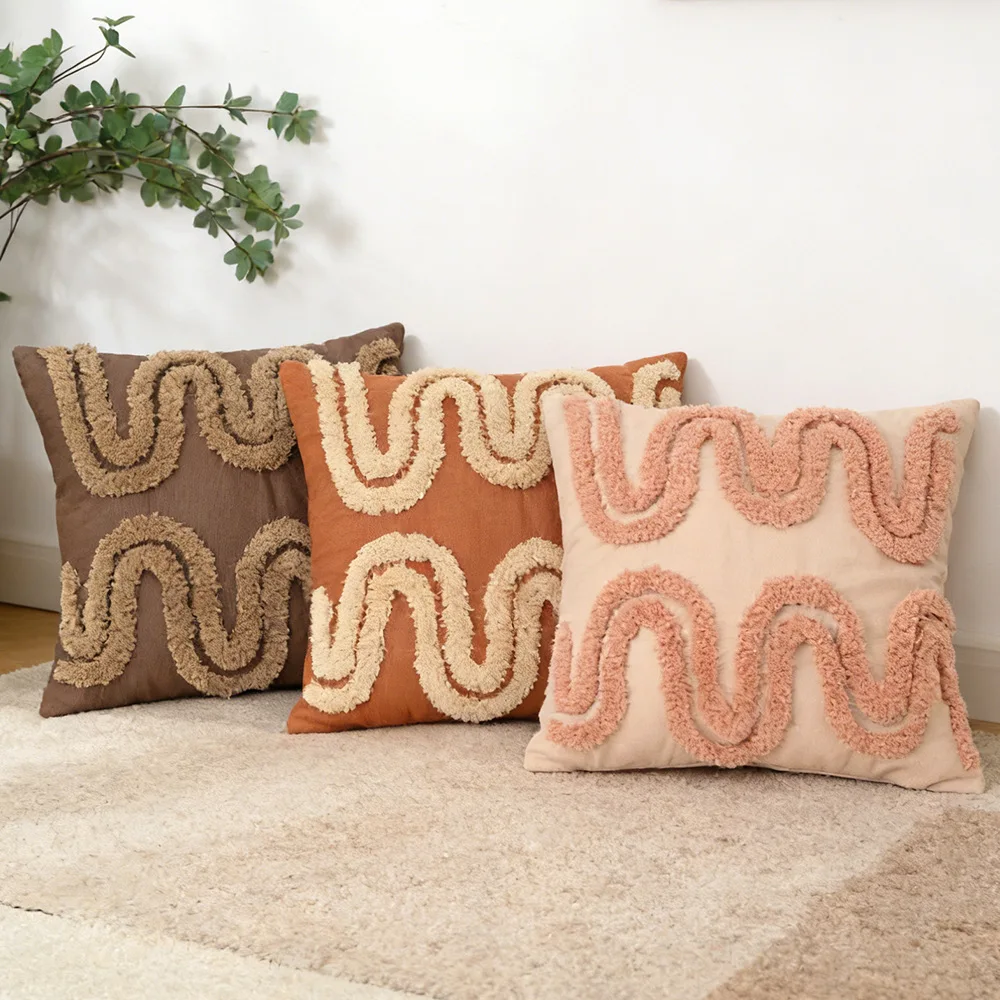 Boho getuftete neutrale Leinen-Kissenbezüge, abstrakte moderne gestreifte dekorative Kissenhüllen für Sofa, Bett, Wohnzimmerdekoration – Detail 1