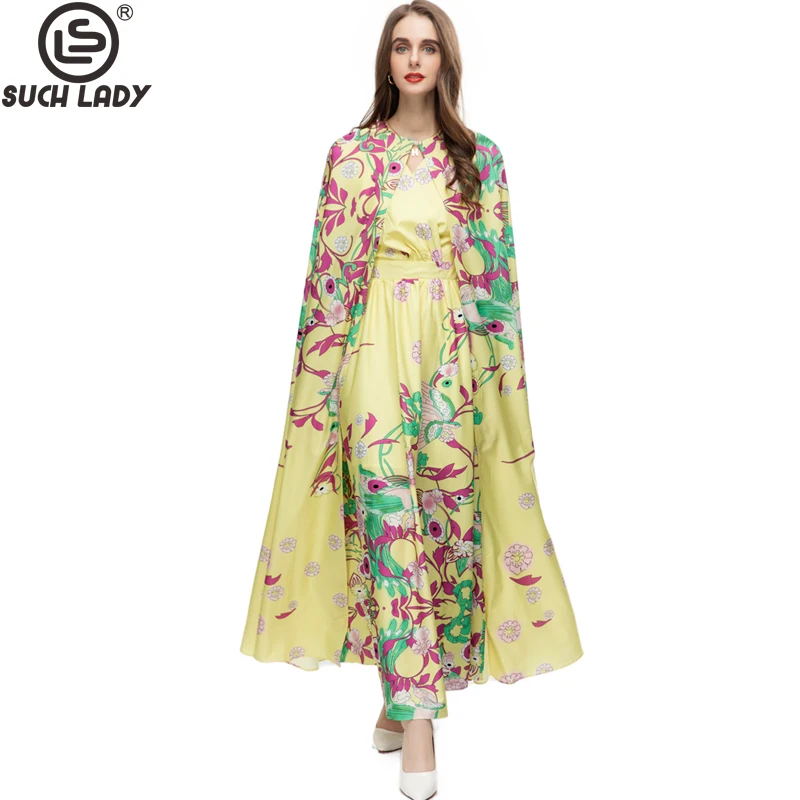 

Женское модельное платье без рукавов, элегантное платье с длинным цветочным принтом и круглым вырезом, накидка, верхняя одежда