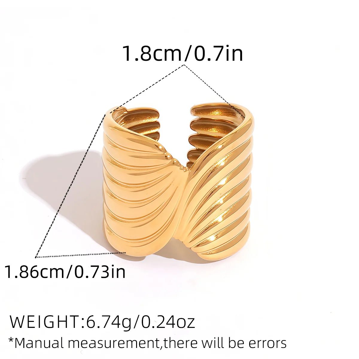 Offene Ringe mit Edelstahl-Geometrie für Damen, trendiger wasserdichter Schmuck, goldfarben, geometrischer Ring, tägliches Zubehör, Geschenk 2025 – Detail 1