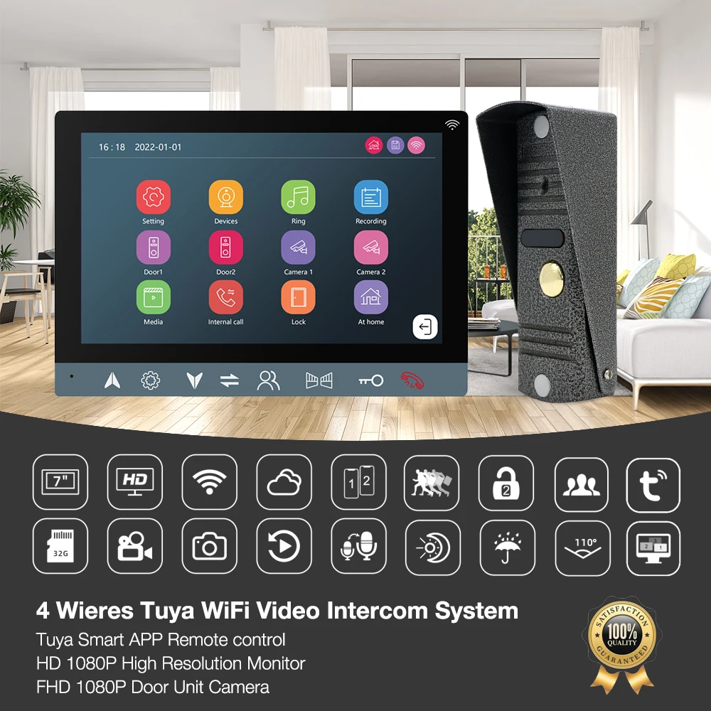 Tuya Video Surveillance Kit with 4 WiFi Cameras and 10 Monitor