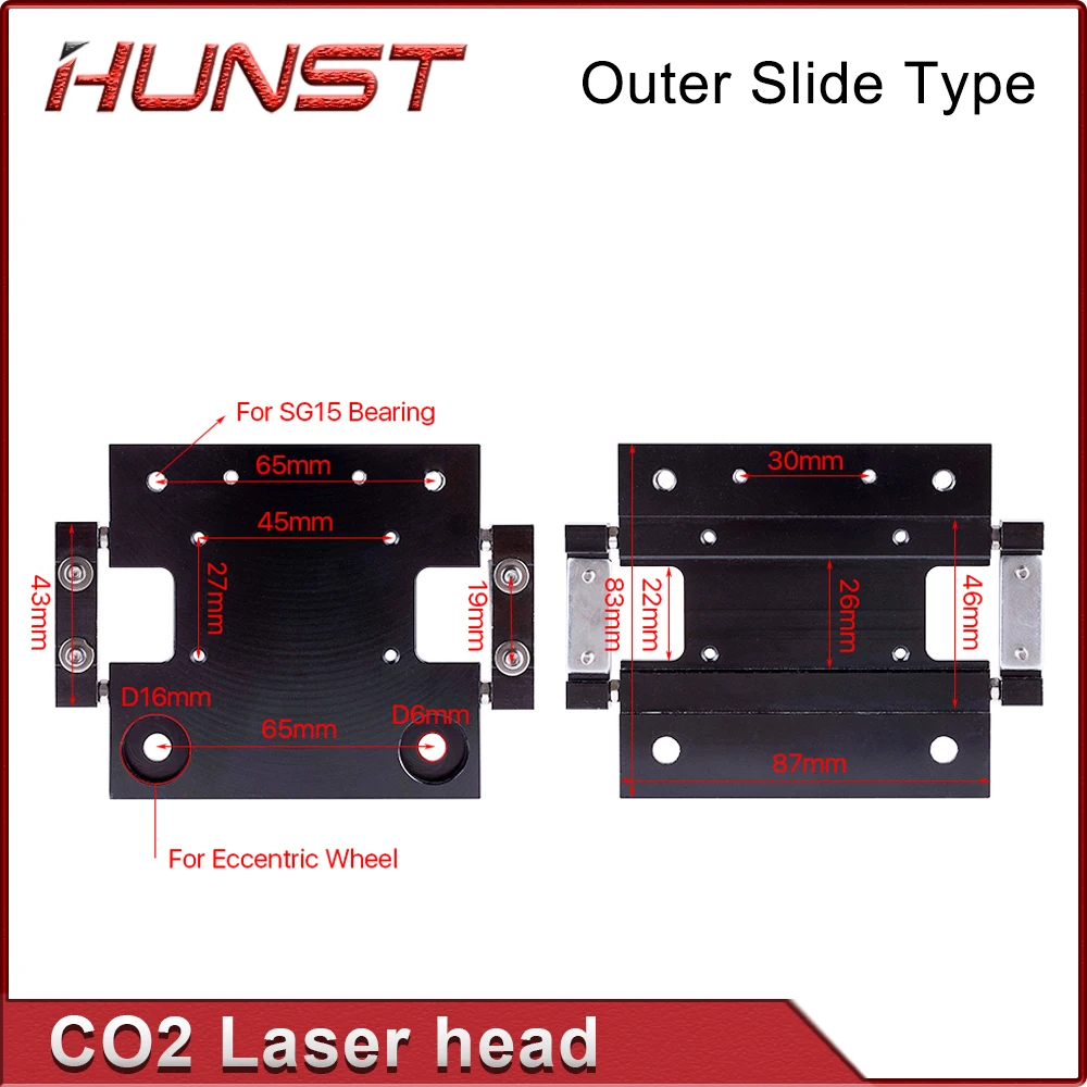 Hunst CO2 Outer Rail Laser Head With Slider Motor Seat Air Assist Nozzle for D25mm Mirror Lens Dia.20mm FL 50.8/63.5/101.6mm .