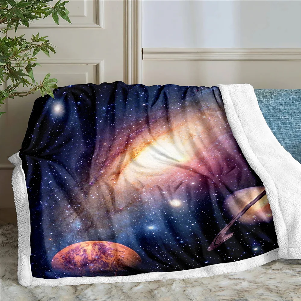 

Universe 3D Printing Plush Fleece Blanket Adult Fashion Quilts Home Office Washable Duvet Casual Kids Girls Sherpa Blanket