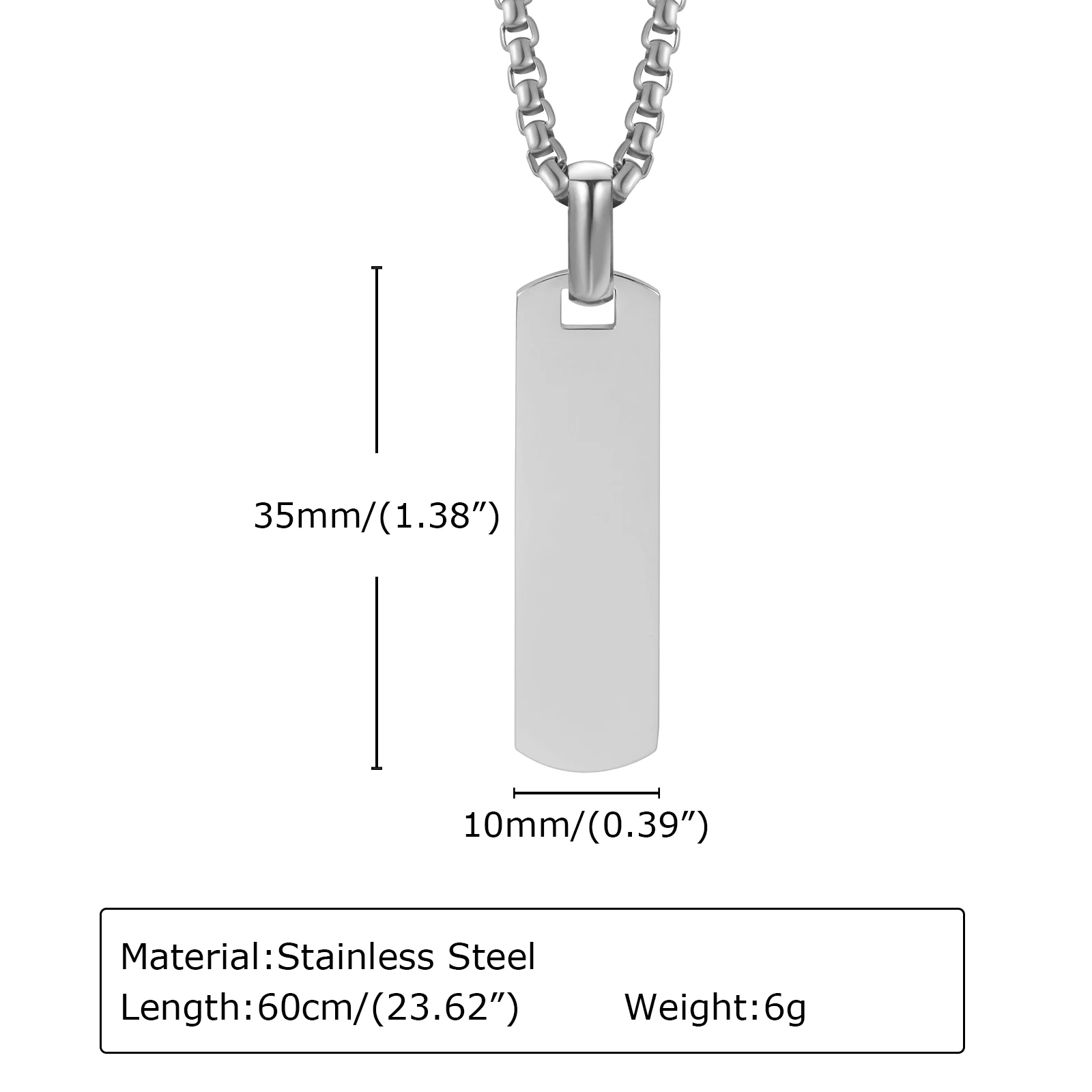 Free Custom Personalized Bar Necklaces for Men Boys, Waterproof Stainless Steel Vertical Geometric Pendant with Box Chain
