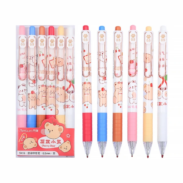 6 Pcs/pack Matcha Girls Mechanical Gel Ink Pen Set 0.5mm, School and Office Pen  Set, Lovely Gift 